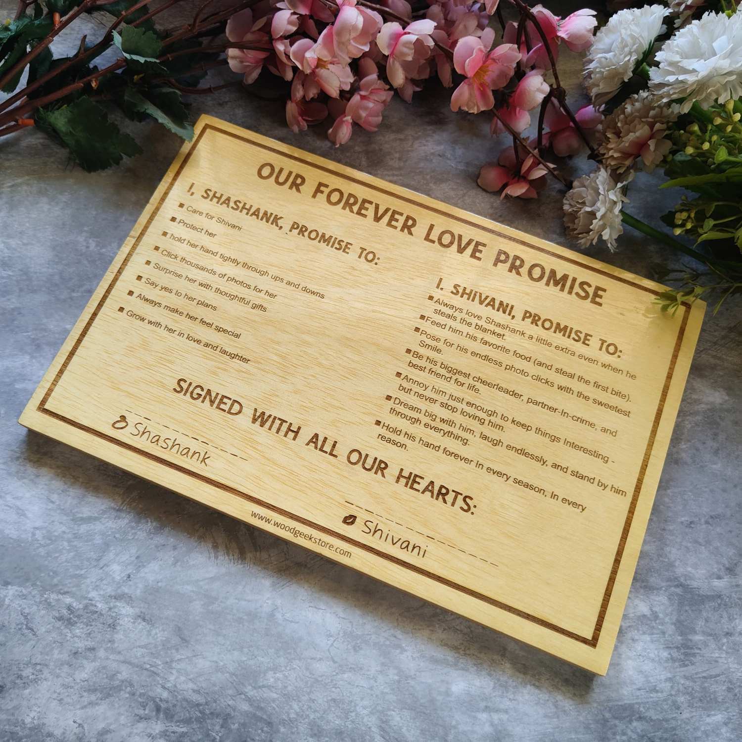 Love Promise Custom Engraved On Wood | Personalized Love Contract & Anniversary Gift