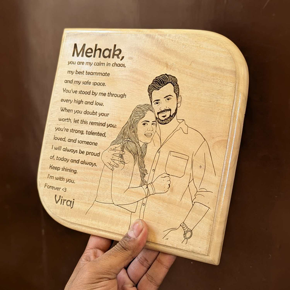 Custom Wood Anniversary Plaque with Portrait | High EQ Gift for Husband &amp; Wife