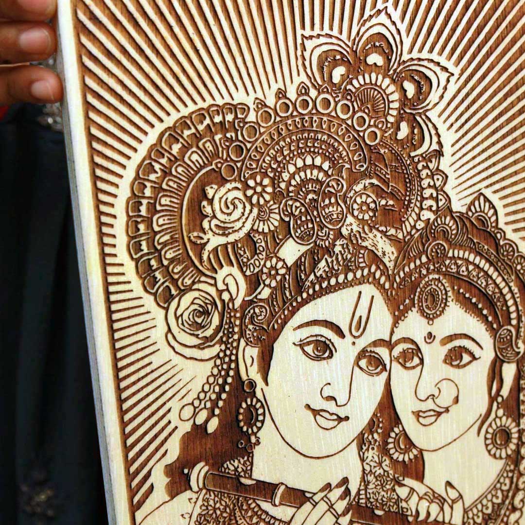 Radha Krishna Engraved In Wood | Radhakrishn Painting | Auspicious Gift