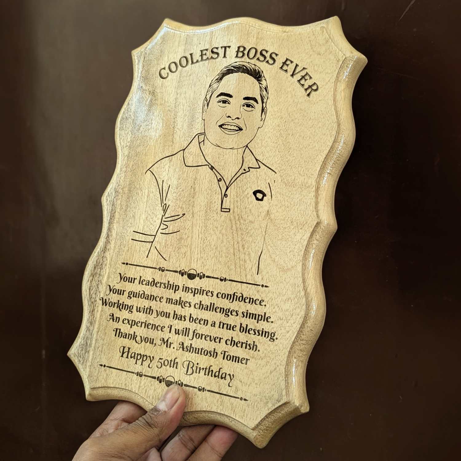 Coolest Boss Photo Engraved Wooden Sign - Gifts For Boss