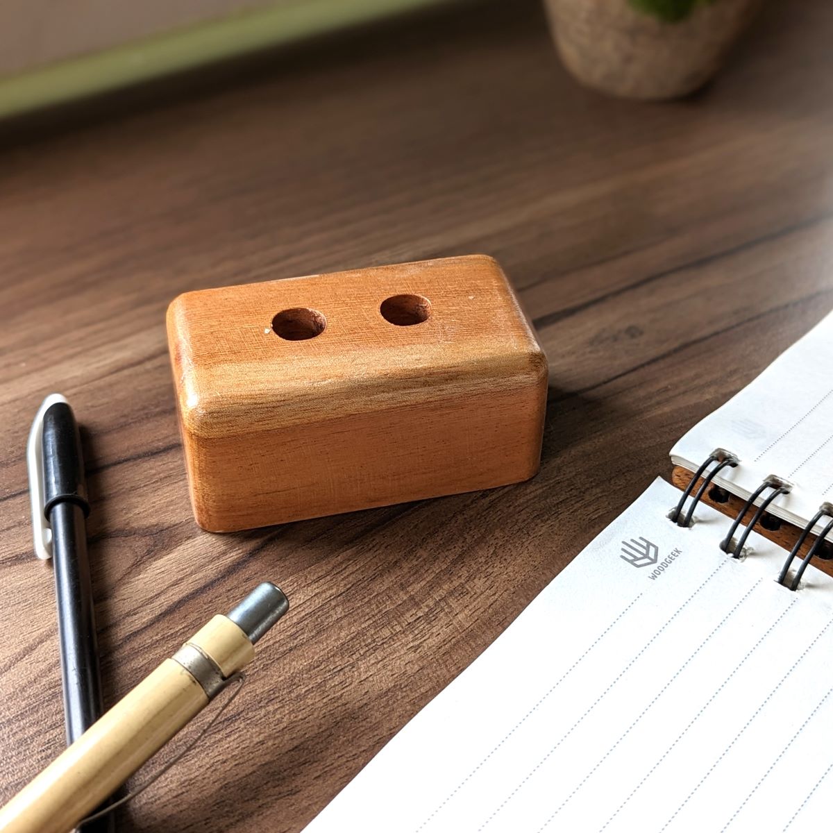Sleek Wooden Pen Holder | Minimalist Desk Accessory | Corporate Gift ...