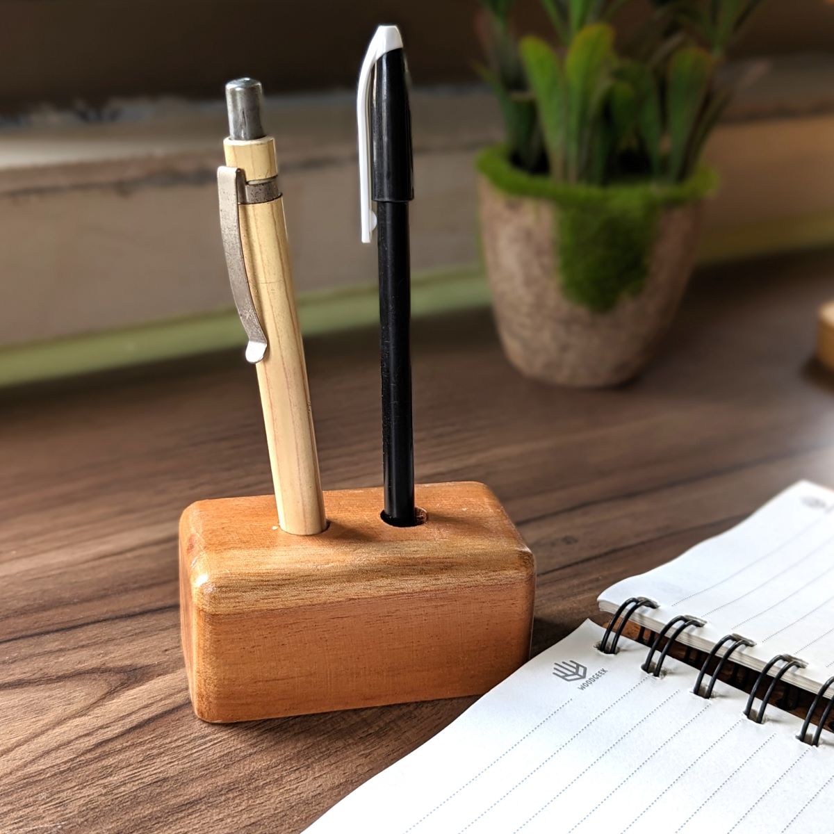 Sleek Wooden Pen Holder | Minimalist Desk Accessory | Corporate Gift ...