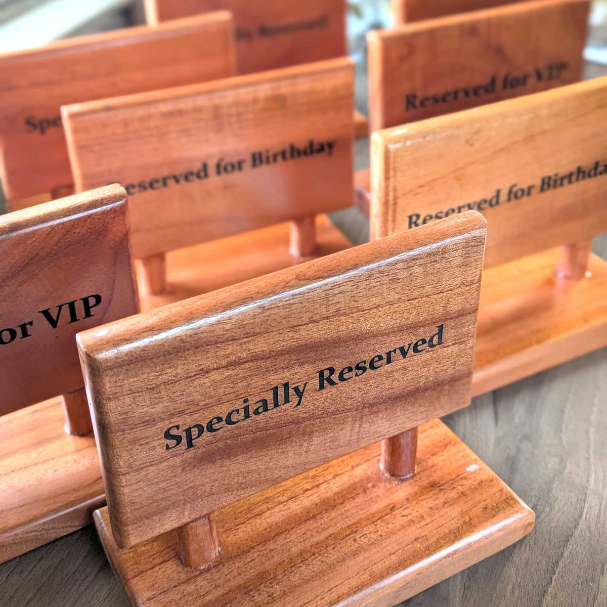 Custom Rectangular Wooden Reserved Sign | Engraved Table Tent for HORECA