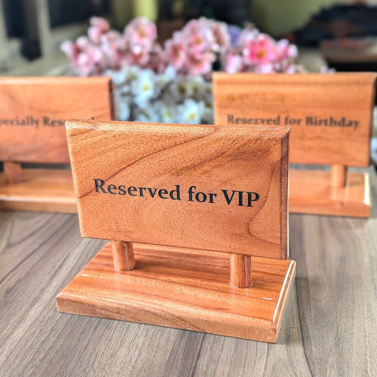 Custom Rectangular Wooden Reserved Sign | Engraved Table Tent for HORECA