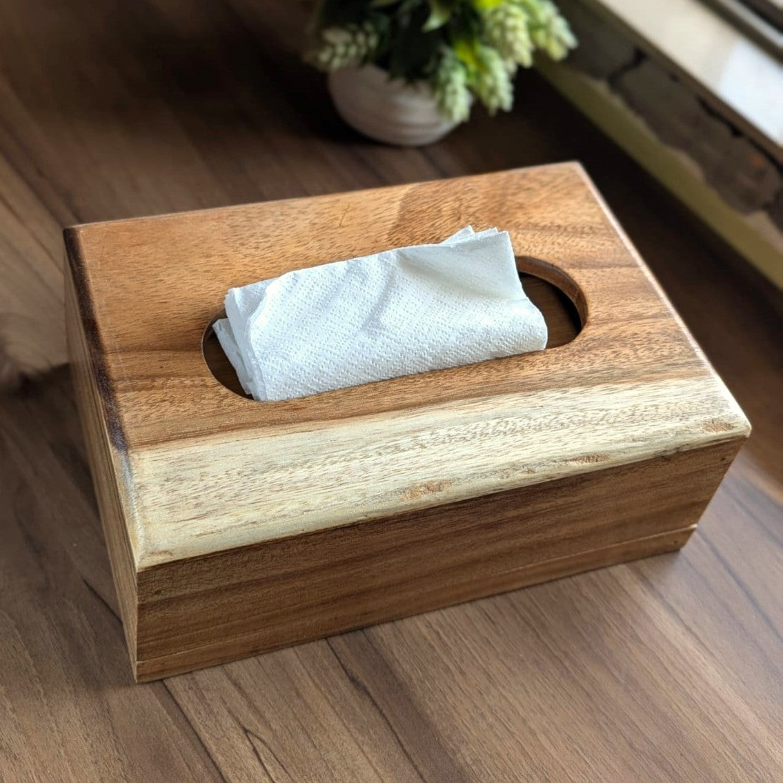 Handmade Wooden Tissue Box Cover | Solid Wood Tissue Holder for Hotels &amp; Office