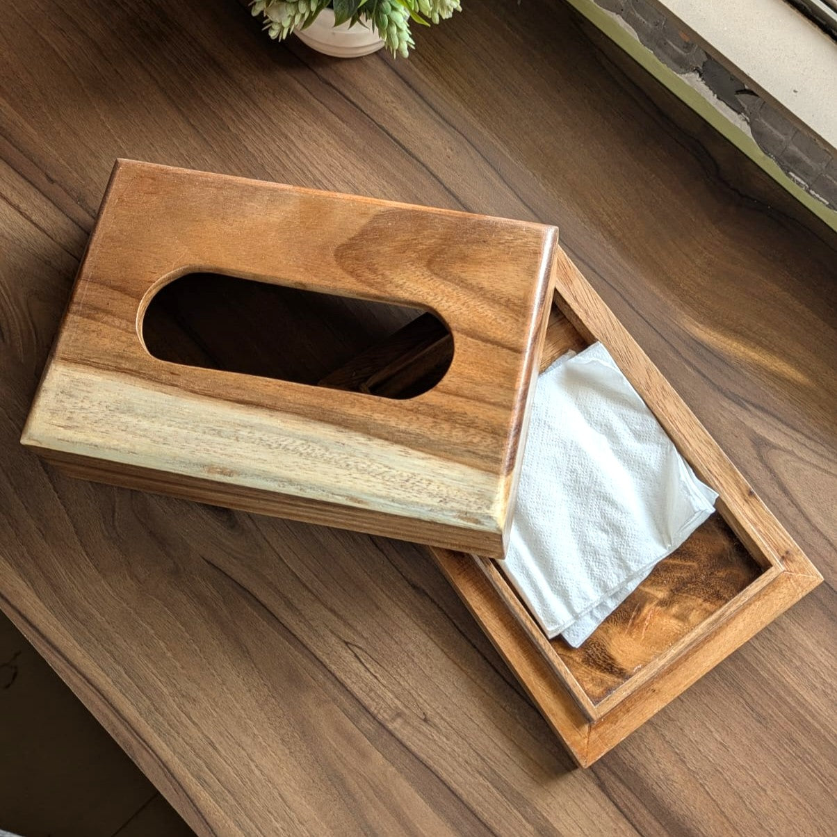 Handmade Wooden Tissue Box Cover | Solid Wood Tissue Holder for Hotels & Office
