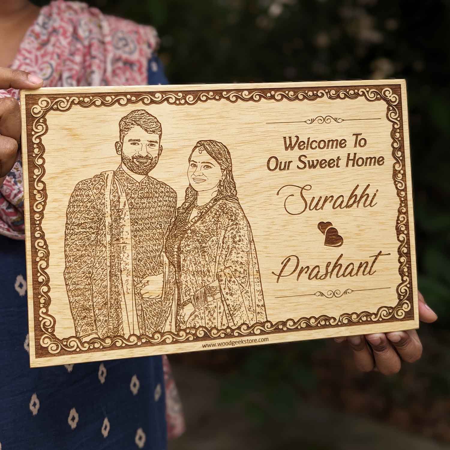 Home Sweet Home - Custom Photo Engraved Wooden Nameplate for Home