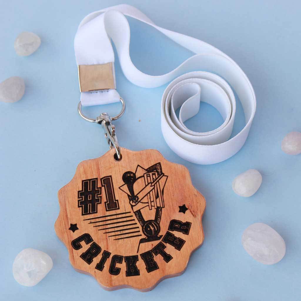 #1 Cricketer Sports Medal. This engraved wooden medal is the best gift for cricket lovers. Buy more customised gifts for sports lovers from The Woodgeek Store.