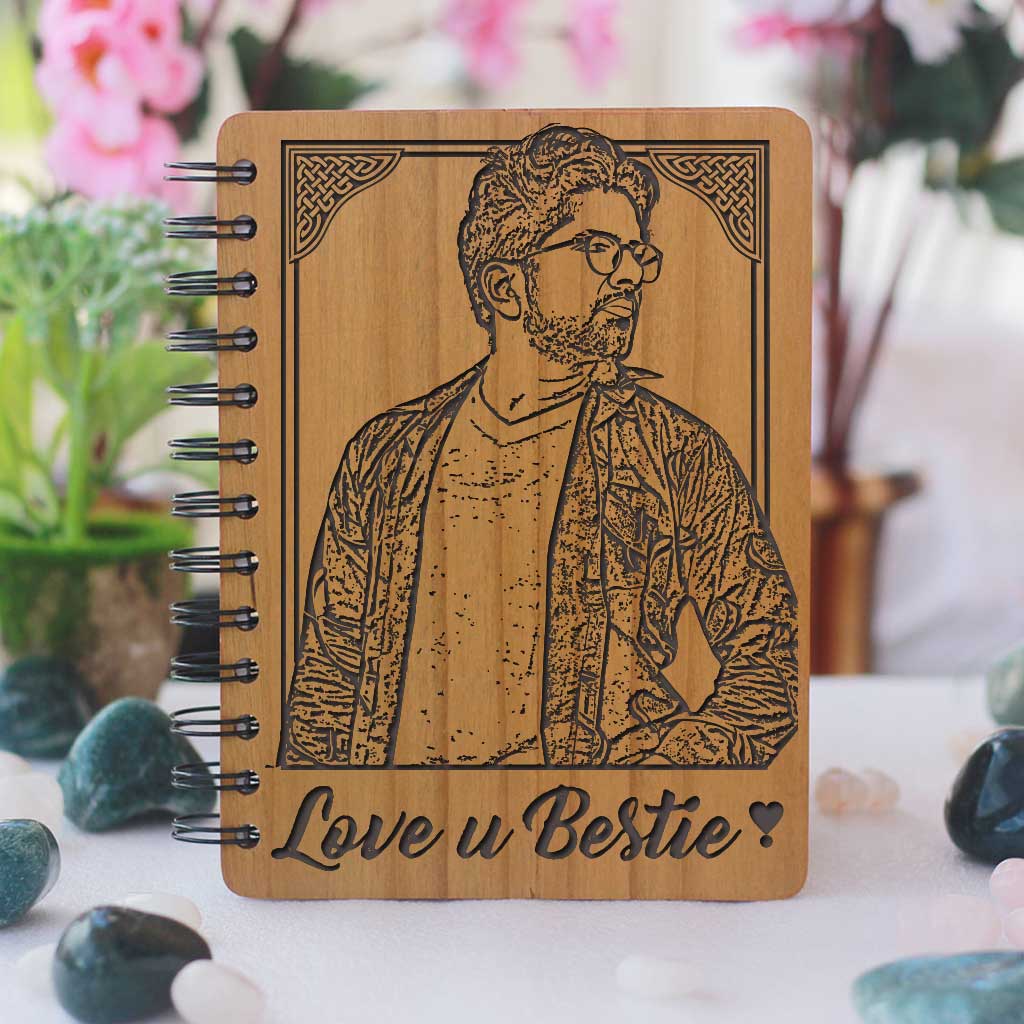 Wooden Notebook Engraved With Photo For Best Friend. This wood engraved photo on a wooden notebook is one of the best gifts for best friend. This photo journal makes great Friendship day gifts, best friend gifts to surprise them or birthday gifts for best friend.