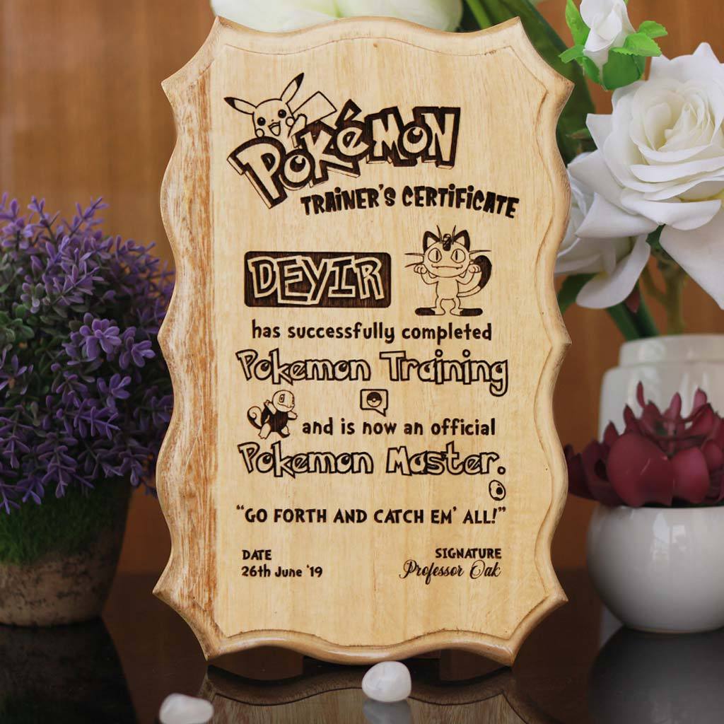 Personalized Pokemon Master Certificate. This Wooden Certificate Is One Of The Best Pokemon Gifts. An Award Certificate Which makes Great Gifts for Pokemon Fans.