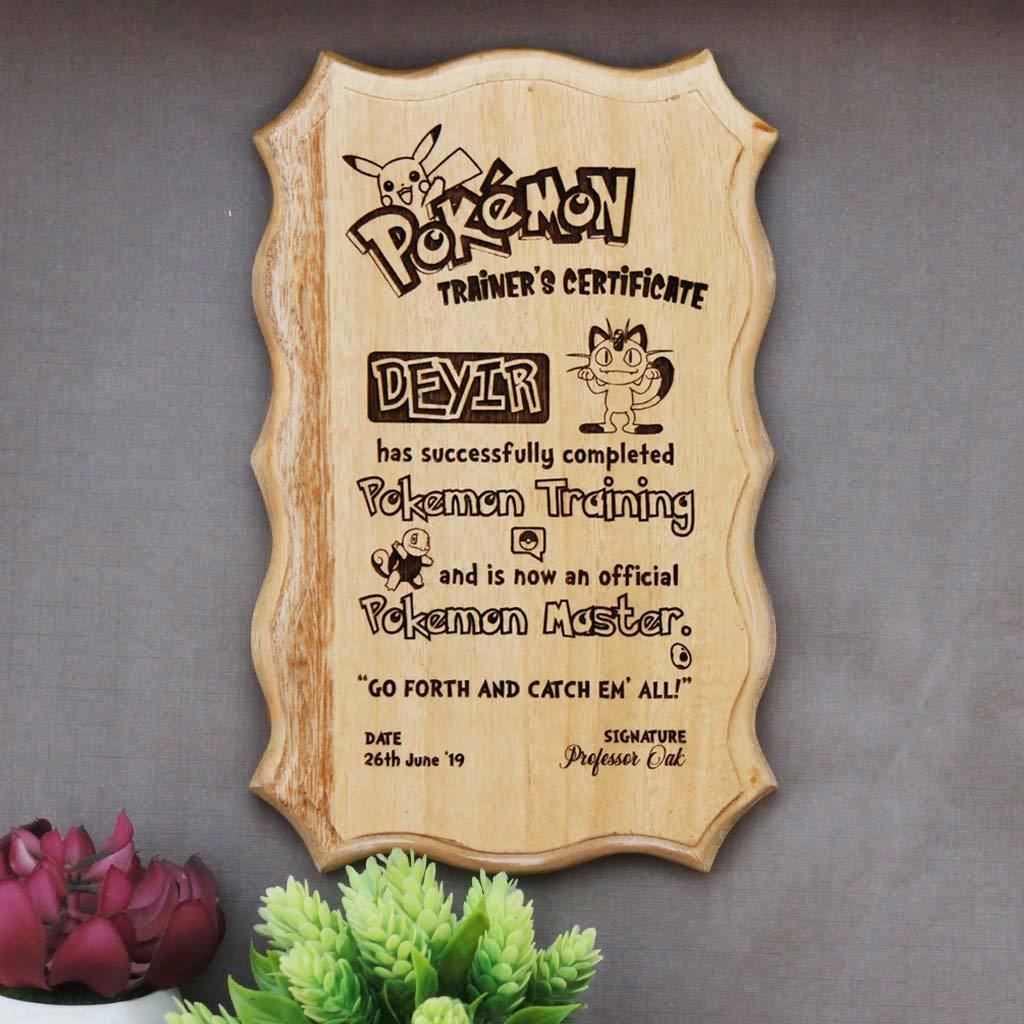Personalized Pokemon Master Certificate. This Wooden Certificate Is One Of The Best Pokemon Gifts. An Award Certificate Which makes Great Gifts for Pokemon Fans.