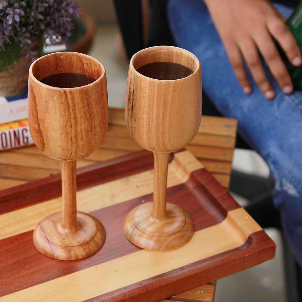 Personalized Wood Wine Goblets Engraved With Name | Anniversary Gift