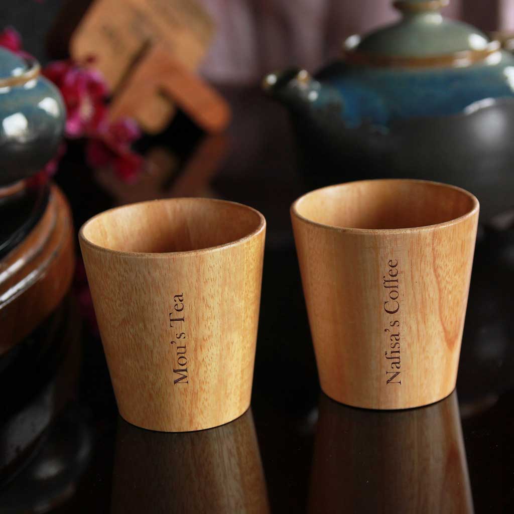 Personalized Wood Tea &amp; Coffee Cup Set Engraved With Name | Birthday gift
