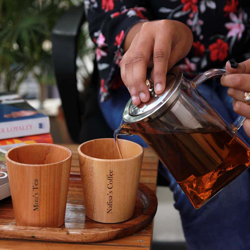 Personalized Wood Tea & Coffee Cup Set Engraved With Name | Birthday gift