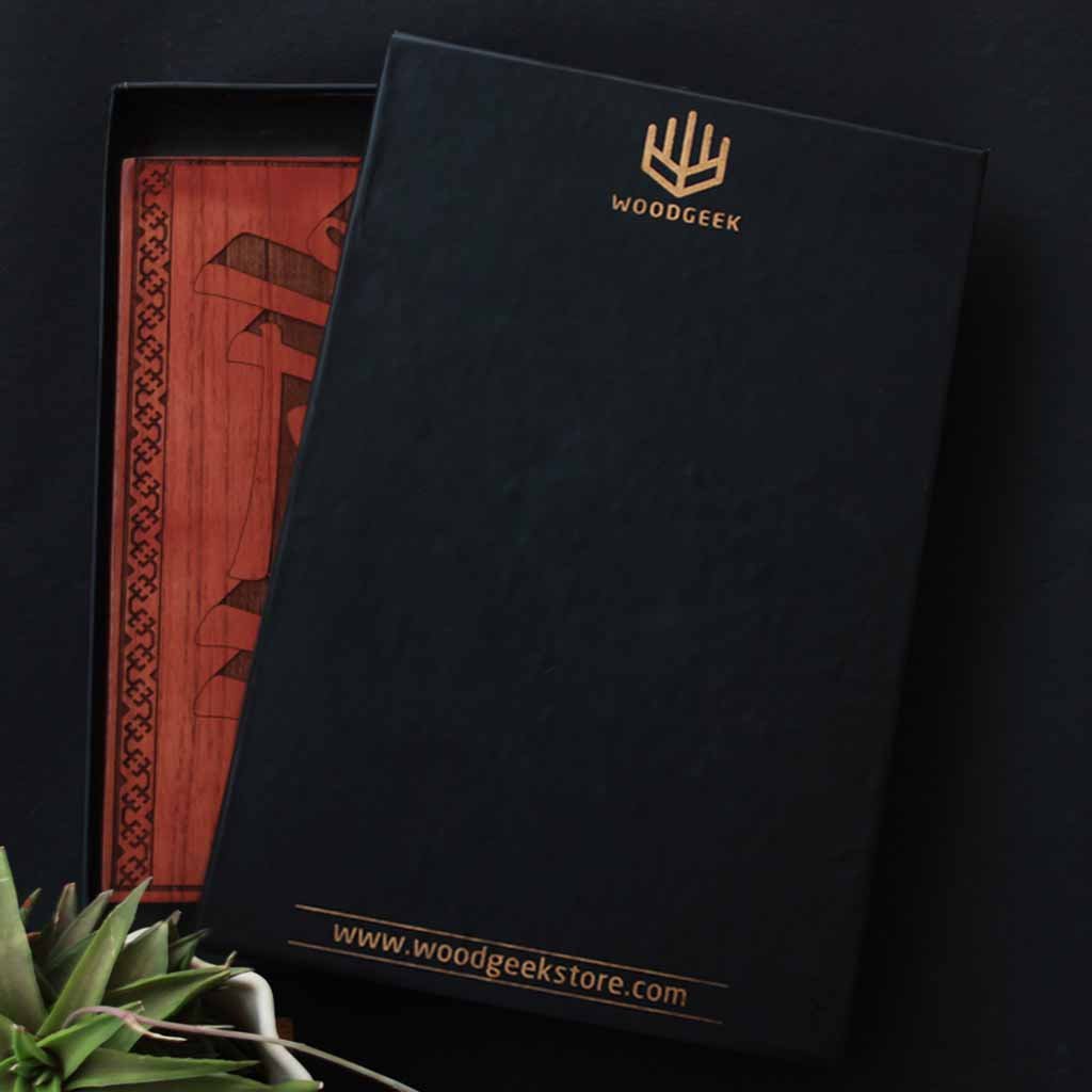 Carved Wooden Poster by Woodgeek Store Packaging for Mahogany Wood