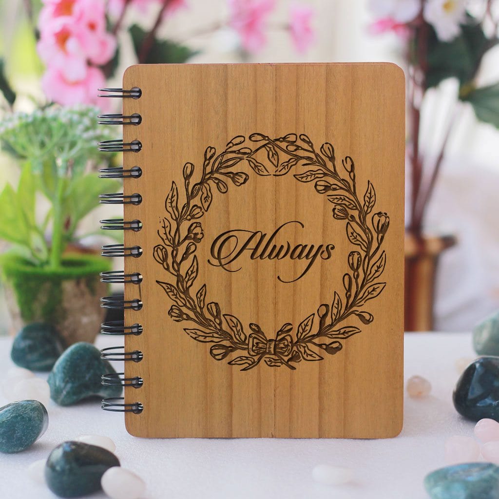 Always Flower Wreath - Personalized Wooden Notebook