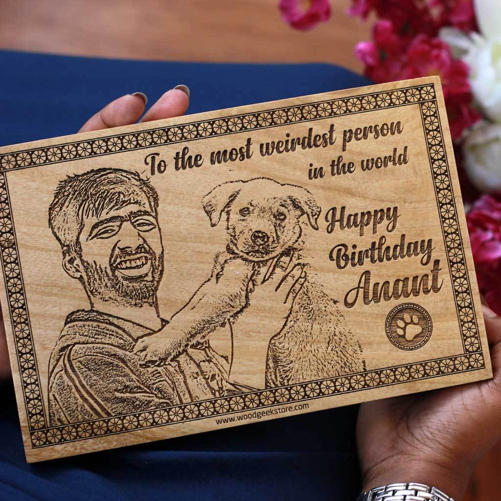 Engraved Dog Portrait Wooden Frame | Personalized Gift For Dog Lovers