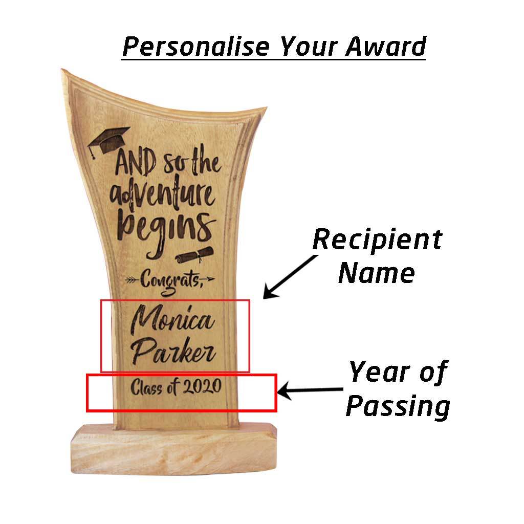 Graduation Gifts: And So Then Adventure Begins Award Trophy. The best graduating gifts are these custom trophies engraved with a name and year of graduation.
