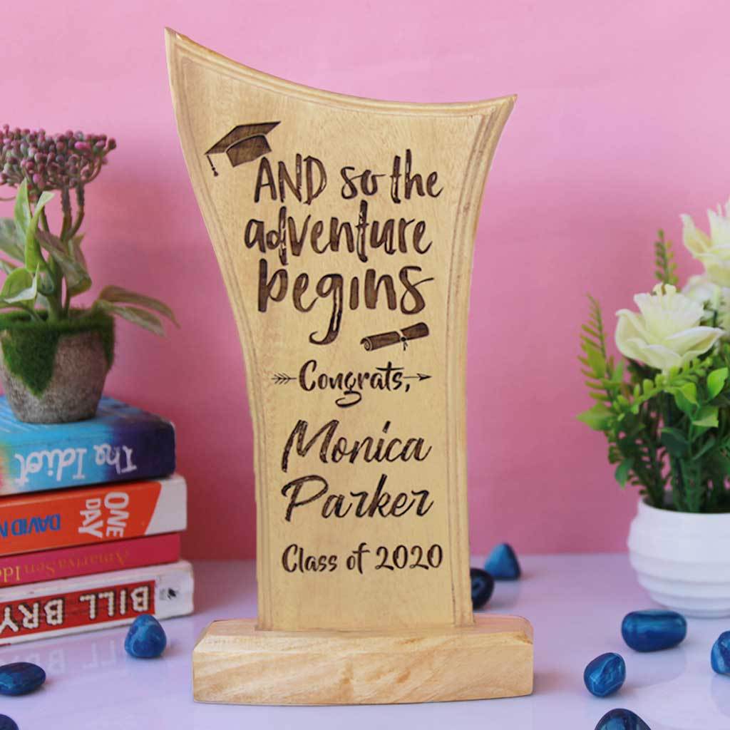 Graduation Gifts: And So Then Adventure Begins Award Trophy. The best graduating gifts are these custom trophies engraved with a name and year of graduation.