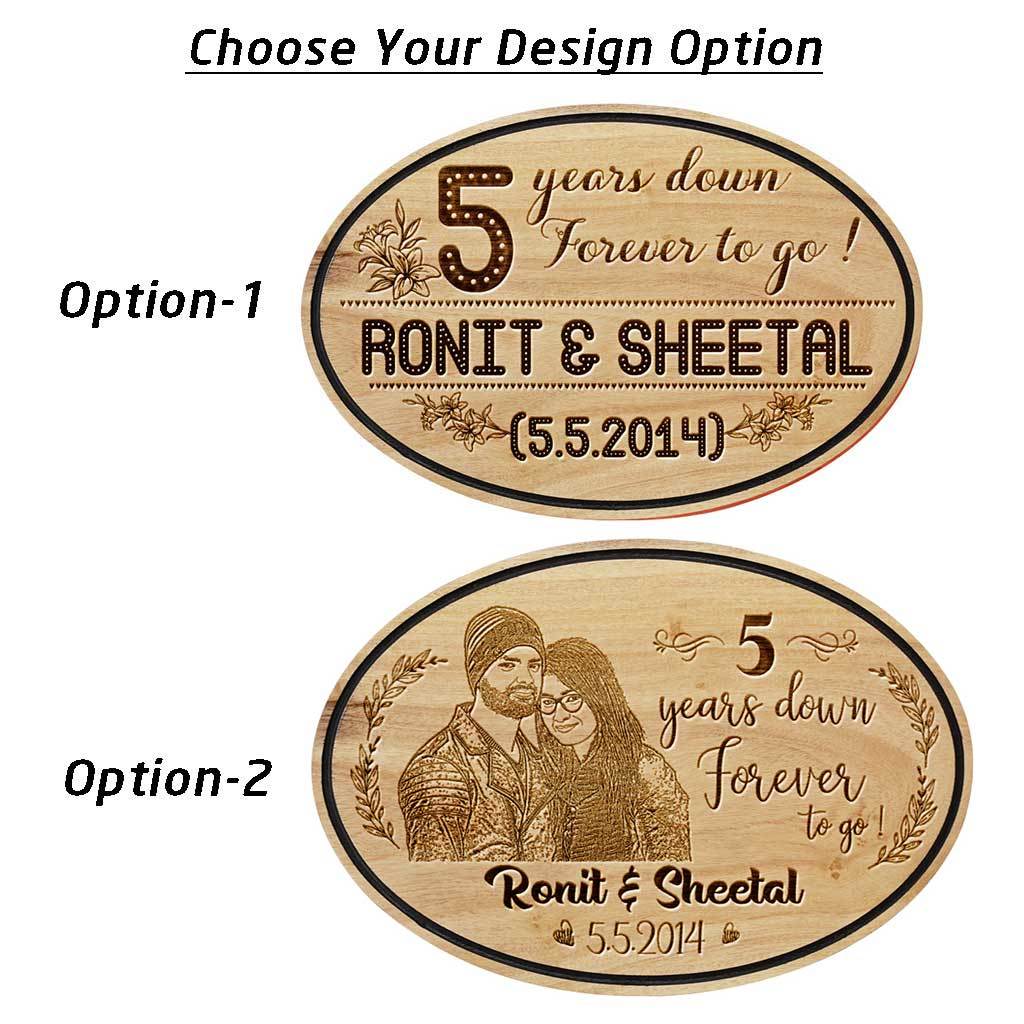Happy Anniversary Sign - 5 Years Down Forever To Go Anniversary Plaque - Large Hanging Sign - This Engraved Wooden Plaque Makes One Of The Best Anniversary Gifts - This Wood Engraved Photo Makes A Perfect Personalized Gift