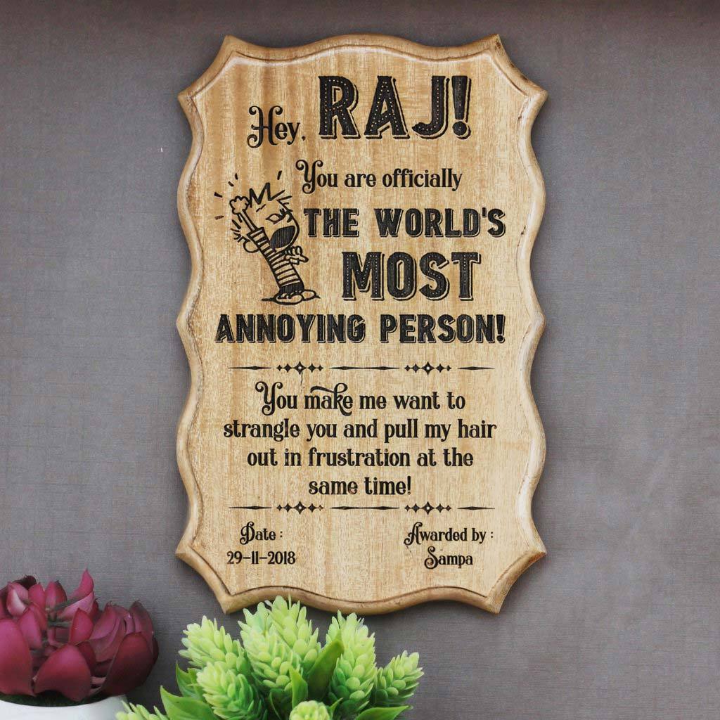 Humorous Awards - World&#39;s Most Annoying Person Funny Certificates - Wooden Custom Certificates - Woodgeek Store