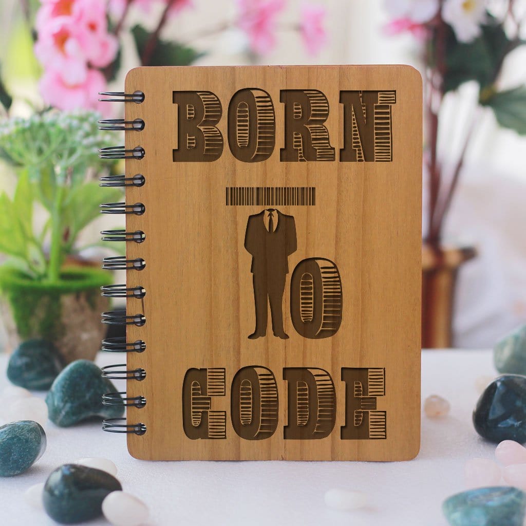 Born To Code Programming Journal - Wooden Notebook for Coders - Gifts for Computer Geeks by Woodgeek Store