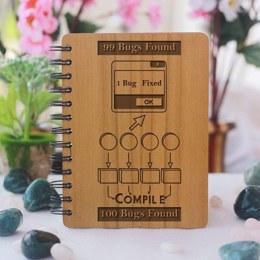 Bugs are a programmer's worst nightmare - Programming Journal - Wooden Notebook for Coders - Gifts for Computer Geeks by Woodgeek Store