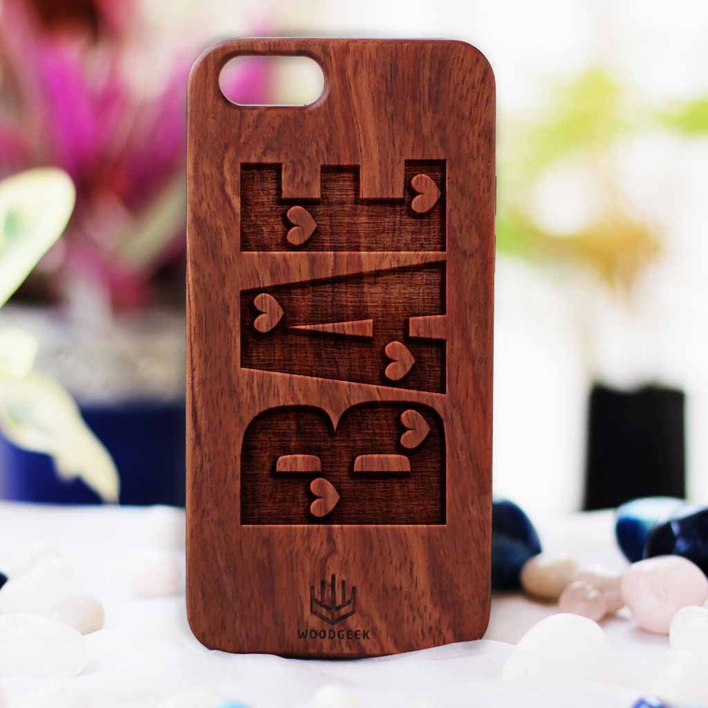 Bae Wooden Phone Case from Woodgeek Store - Rosewood Phone Case - Engraved Phone Case - Wooden Phone Covers - Custom Wood Phone Case - Cool & Funny Phone Cases