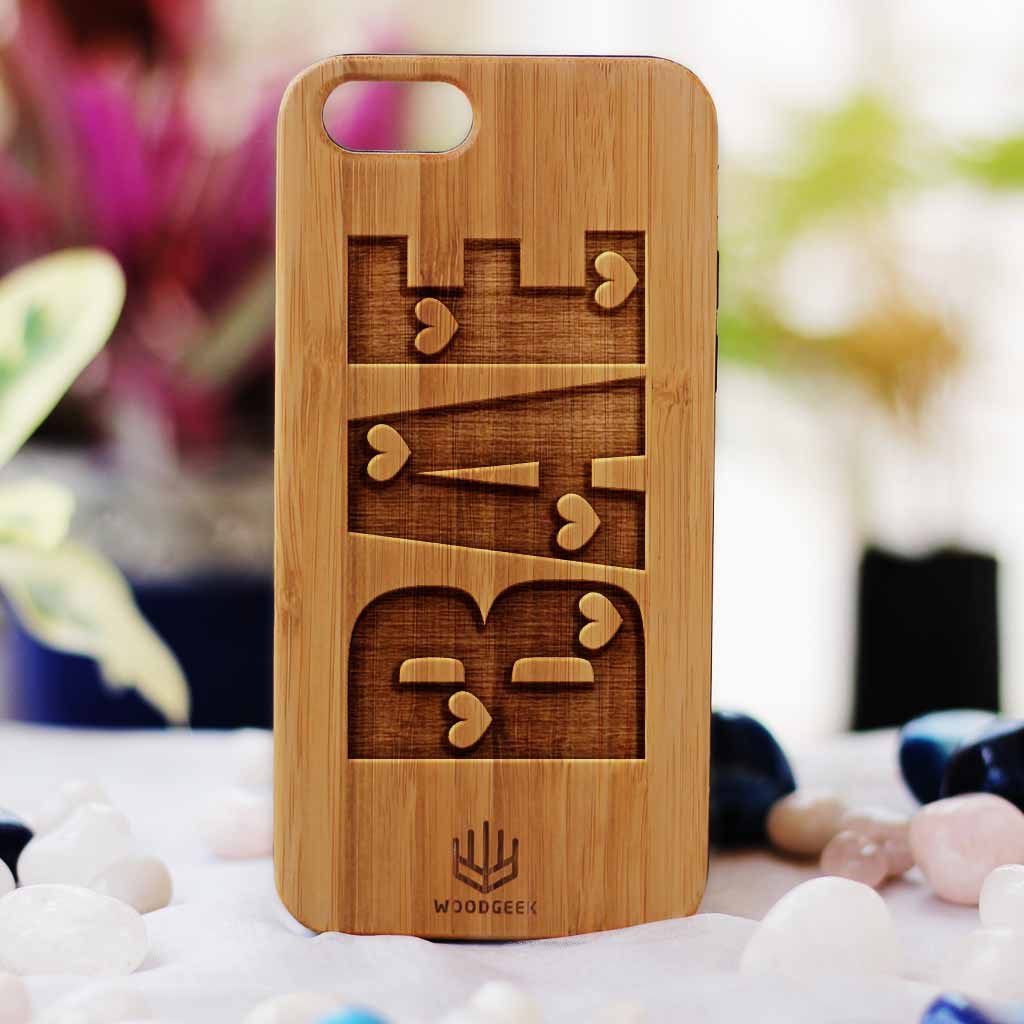 Bae Wooden Phone Case from Woodgeek Store - Bamboo Phone Case - Engraved Phone Case - Wooden Phone Covers - Custom Wood Phone Case - Cool &amp; Funny Phone Cases