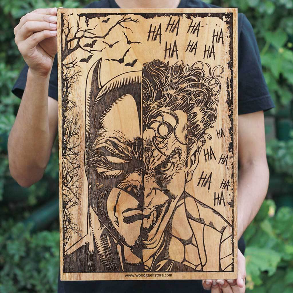 Batman & Joker Wooden Poster - The Dark Knight Wall Poster - Gifts for Batman Fans by Woodgeek Store 