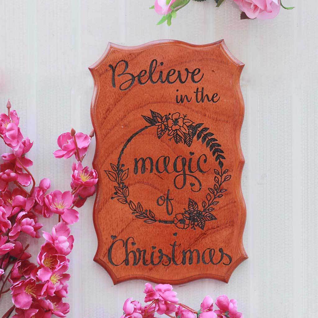 Believe In The Magic Of Christmas Engraved Wood Signs - Best Secret Santa Gifts by Woodgeek Store - Christmas Gifts For Him - Christmas Gifts For Her - Unique Wooden Posters - Wood Shop Online
