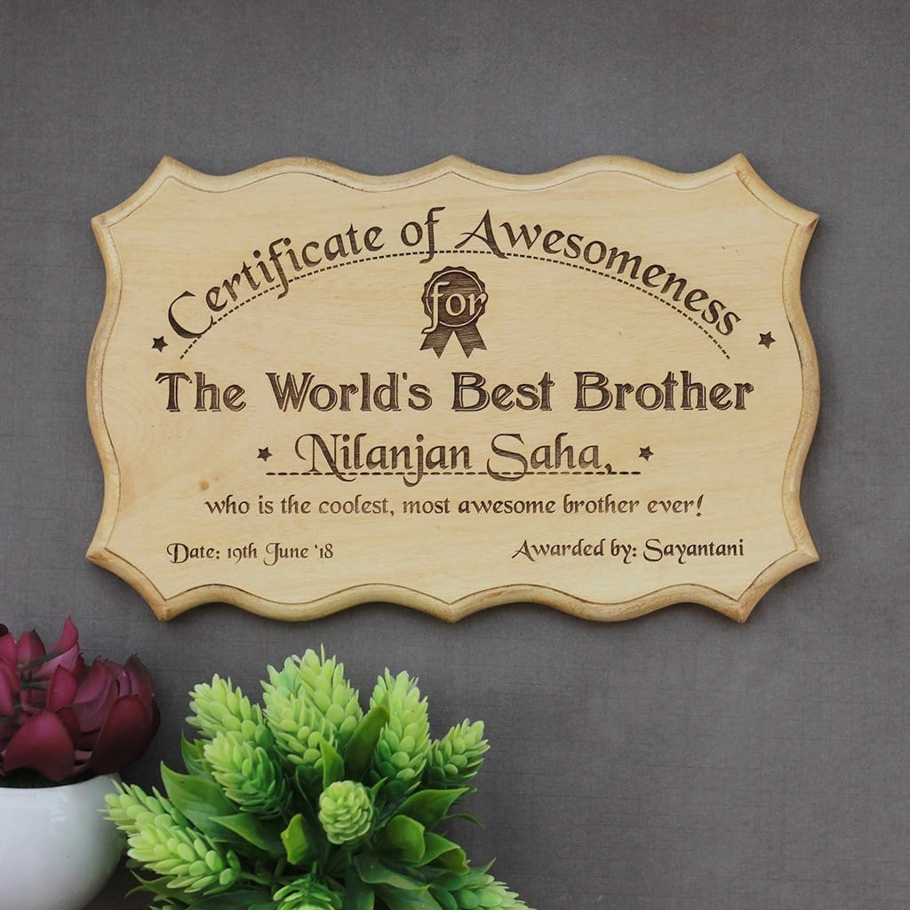 Personalized World&#39;s Best Brother Certificate - Best Brother Award Certificates - Unique Gifts for Brothers - Custom Wooden Certificates by Woodgeek Store