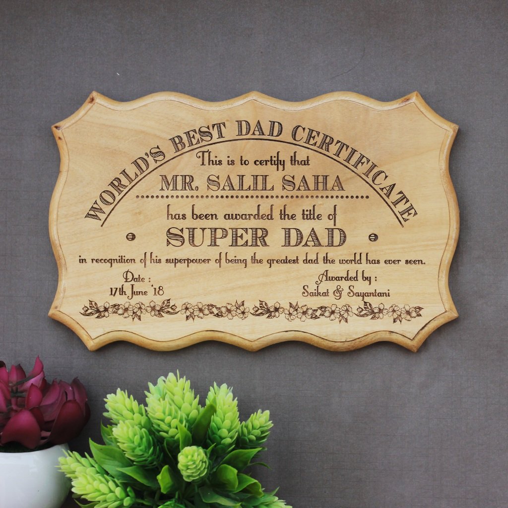 Personalized World's Best Dad Certificate - Unique Wooden Certificates - Unique Father's Day Gifts by Woodgeek Store