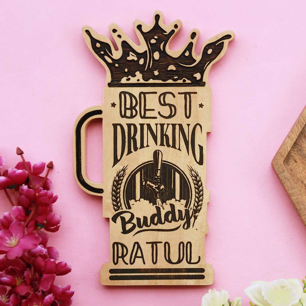 Best Drinking Buddy Engraved Wooden Award Plaque. A Custom Trophy In The Shape Of A Beer Glass. This Personalized Wooden Plaque Is A Funny Gift For Friends. This Funny Award Is The Best Gifts For Beer Lovers. This Personalized Beer Glass Award Makes Great Drinking Gifts. The Best Beer Gifts Ever.