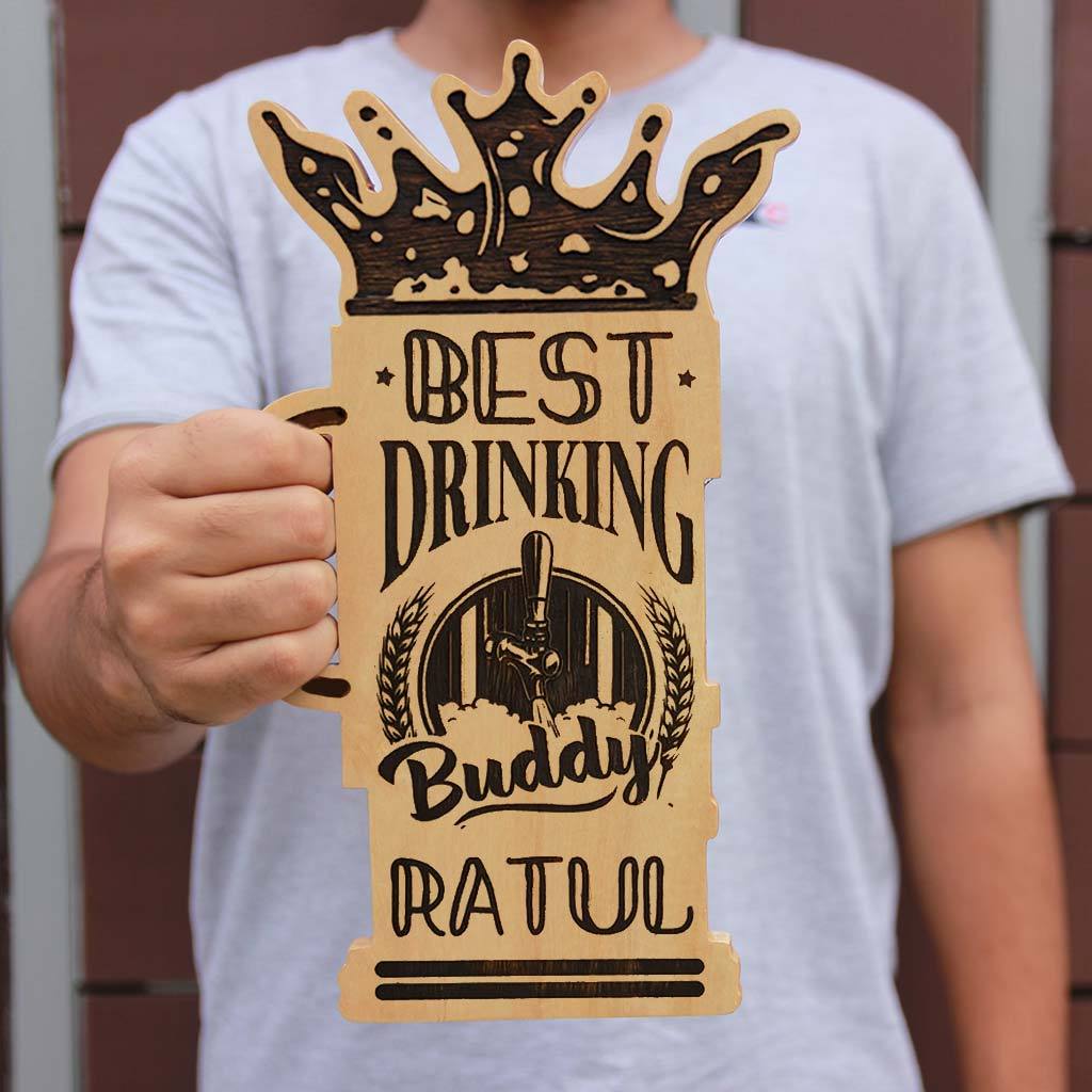 Best Drinking Buddy Engraved Wooden Award Plaque. A Custom Trophy In The Shape Of A Beer Glass. This Personalized Wooden Plaque Is A Funny Gift For Friends. This Funny Award Is The Best Gifts For Beer Lovers. This Personalized Beer Glass Award Makes Great Drinking Gifts. The Best Beer Gifts Ever.