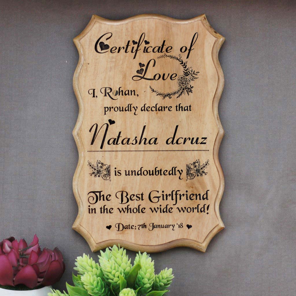 Personalized World's Best Girlfriend Certificate - Greatest Girlfriend Award Certificates - Unique Gifts for Girlfriend - Valentine's Day Gifts - Custom Wooden Certificates by Woodgeek Store
