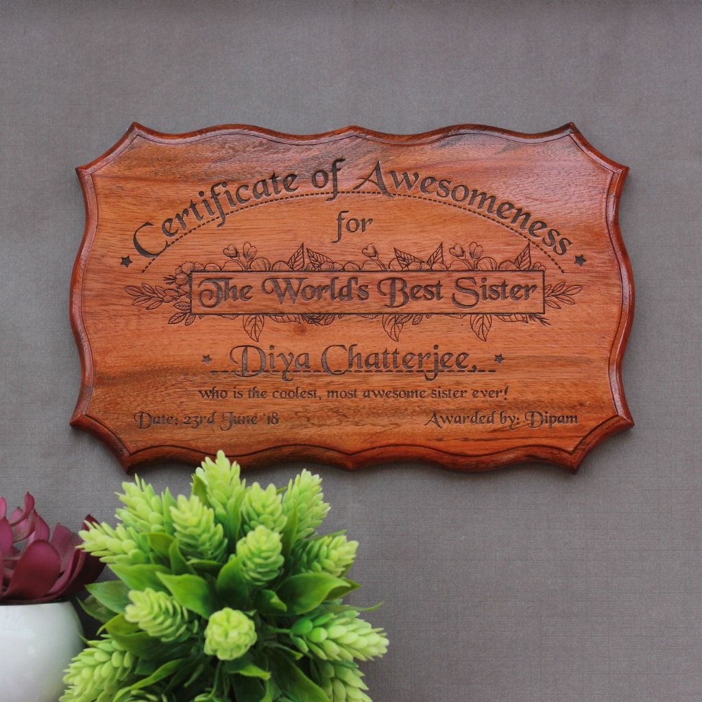 Personalized World&#39;s Best Sister Certificate - Greatest Sister Award Certificates - Unique Gifts for Sister - Rakhi &amp; Birthday Gifts - Custom Wooden Certificates by Woodgeek Store