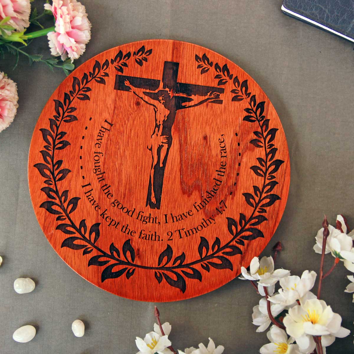 Bible Verse: 2 Timothy 4:7 Carved Wooden Poster