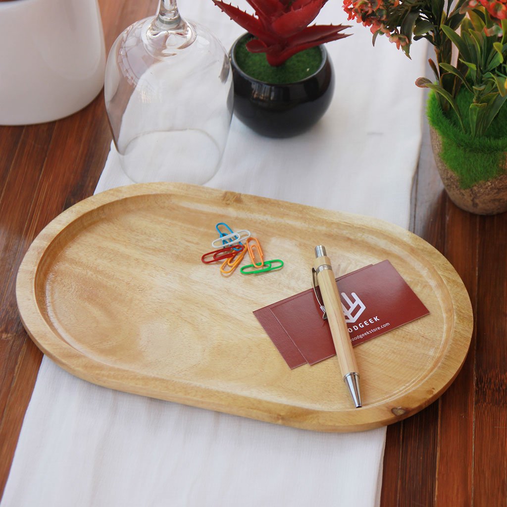 Oval Shaped Birch Wood Tray - A Decorative Wooden Tray to keep knick knacks like office essentials, keys and trinkets. This wooden tray can also be used as a serving tray for food and drinks