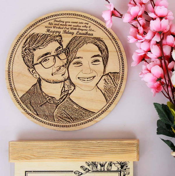 Photo Engraved Wood Frame With Romantic Birthday Wishes| Photo on