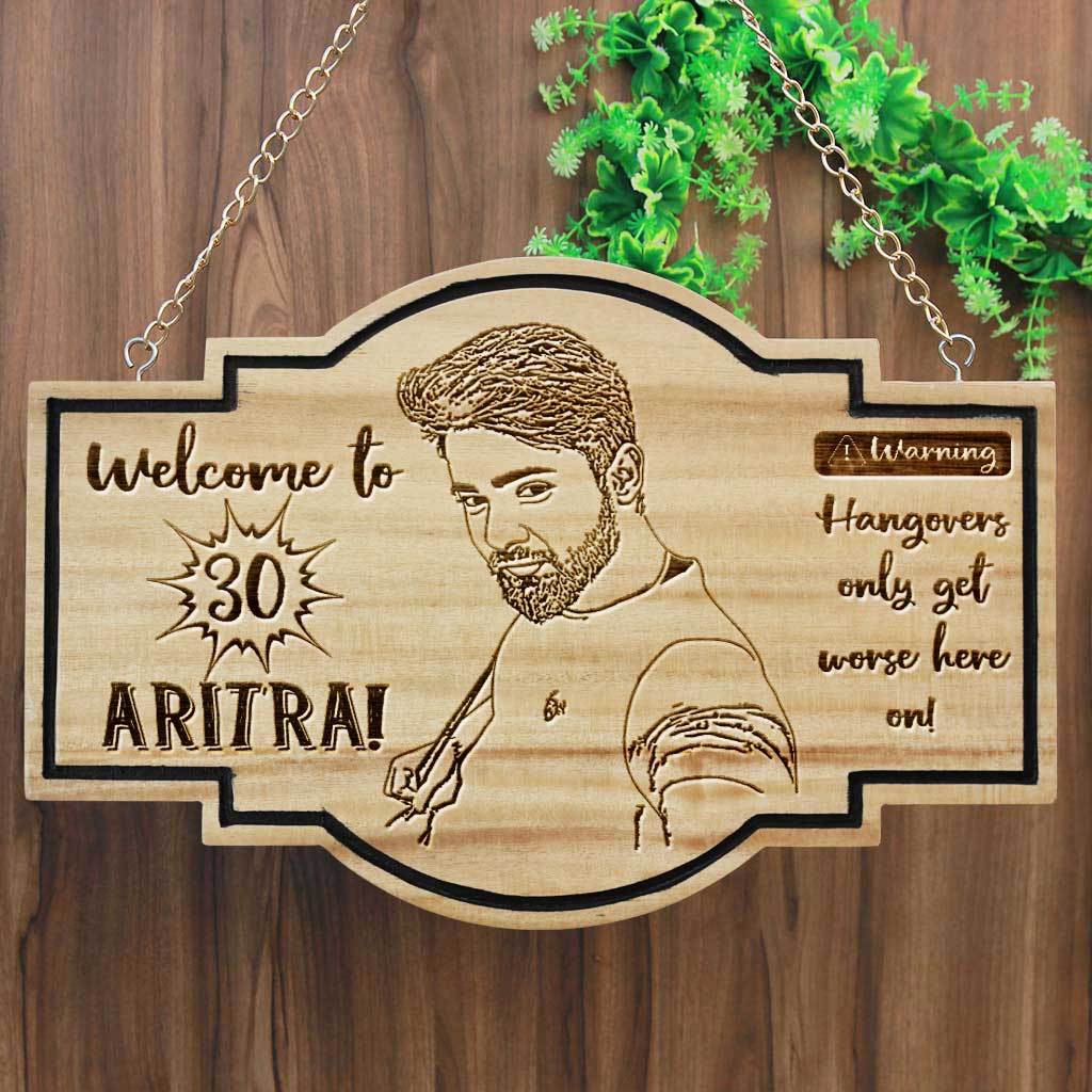 Personalized Hanging Wood Sign For Birthdays - This Birthday Plaque Is Engraved With Funny Birthday Wishes - This Personalized Wooden Plaque Makes A Perfect Birthday Gift For Friends, Family & Loved Ones - This Wood Carved Sign Is Also A Great Party Accessory.