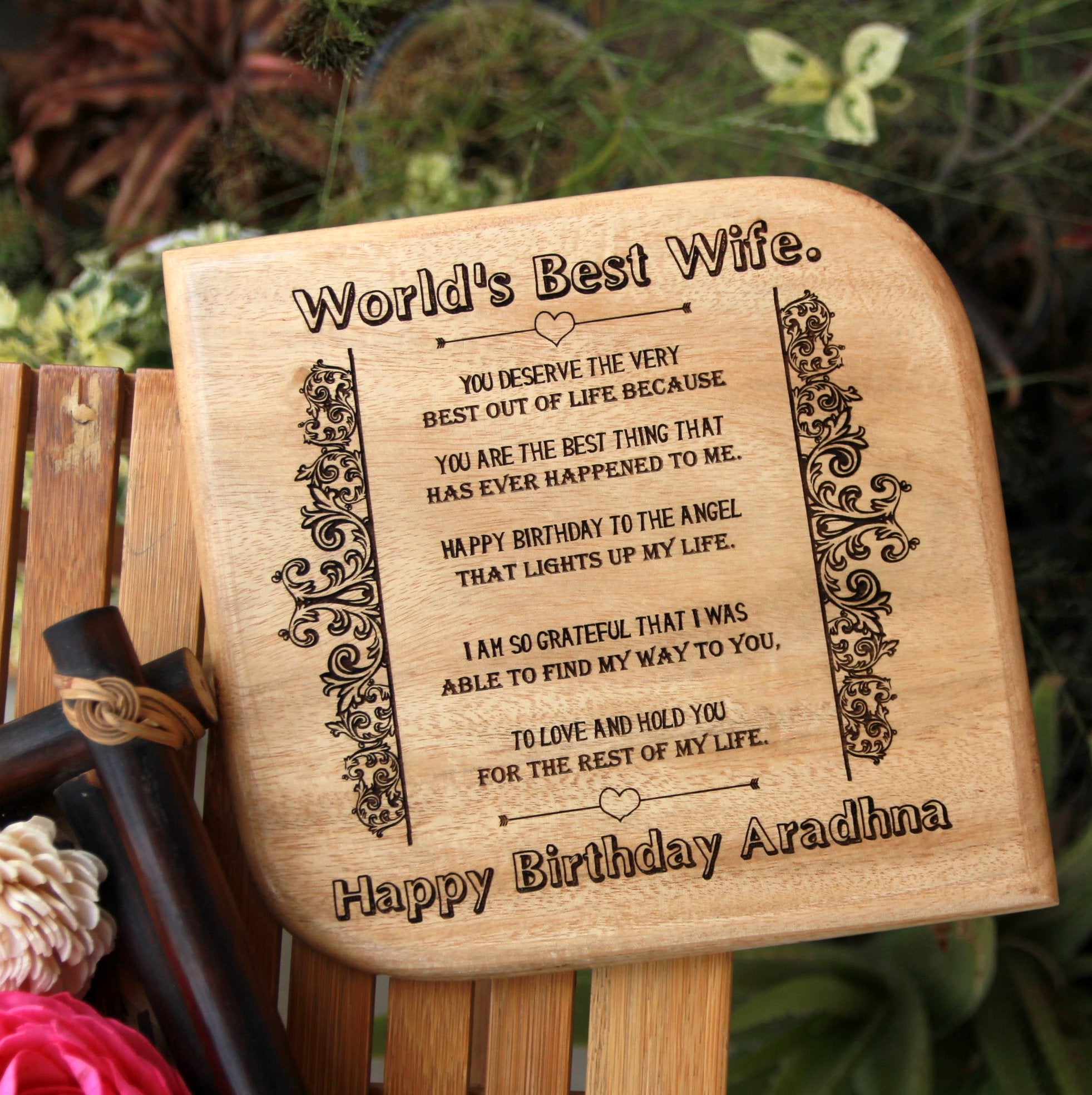 Personalised Wooden Plaque For The World's Best Wife. This is the best birthday gifts for wife and birthday gift for girlfriend. This wooden plaque makes unique birthday gifts for her and birthday gifts for women.