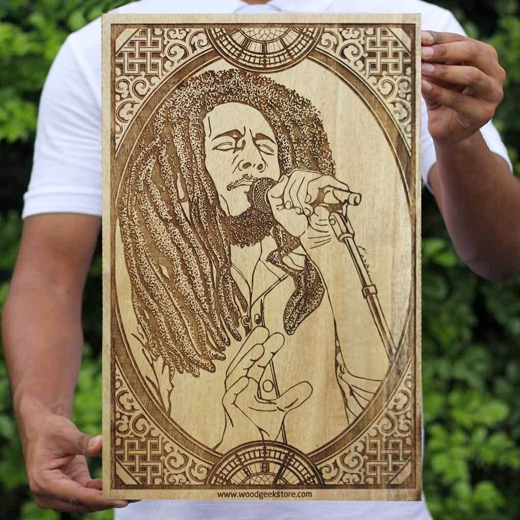 Bob Marley Wood ArtWork | Carved Wood Wall Art Decor | Rastafarian | King of Reggae | Woodgeek Store