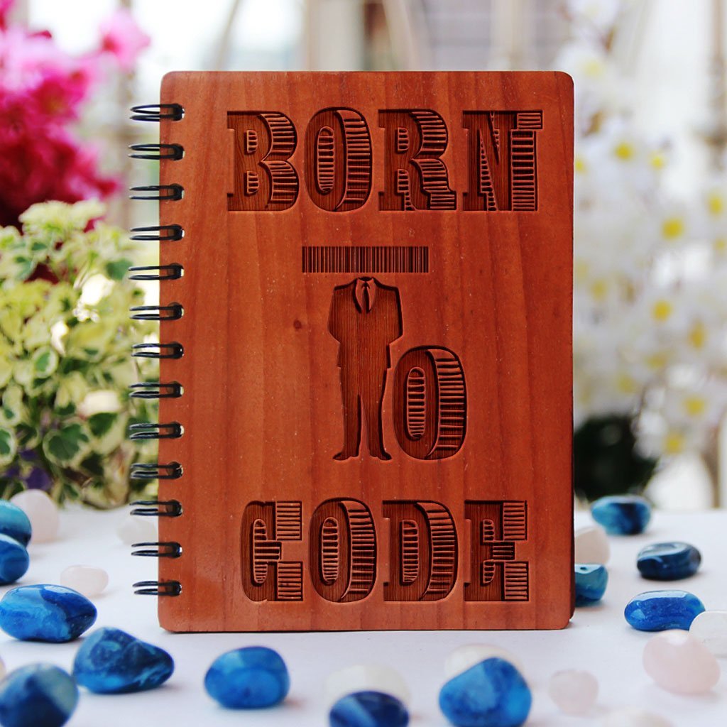 Born To Code Programming Journal - Wooden Notebook for Coders - Gifts for Computer Geeks by Woodgeek Store