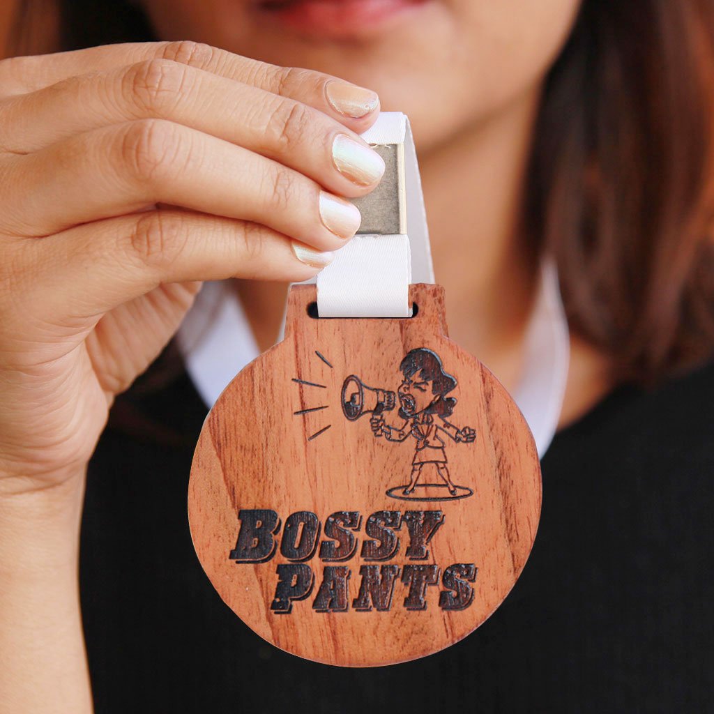 Bossypants Engraved Medal Award That Comes With A Ribbon. This is a funny award for office colleagues &amp; a great gift for a bossy friend.