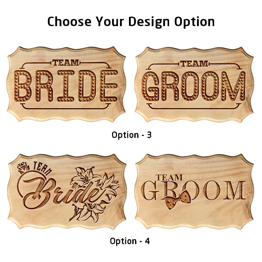 Team Bride &amp; Team Groom Carved Wooden Signs - Fun Wooden Wedding Signs - Decor for Bachelorette and Bachelor&#39;s party - Gifts for Bridesmaids &amp; Groomsmen - Rustic Wooden Decor For Weddings by Woodgeek Store