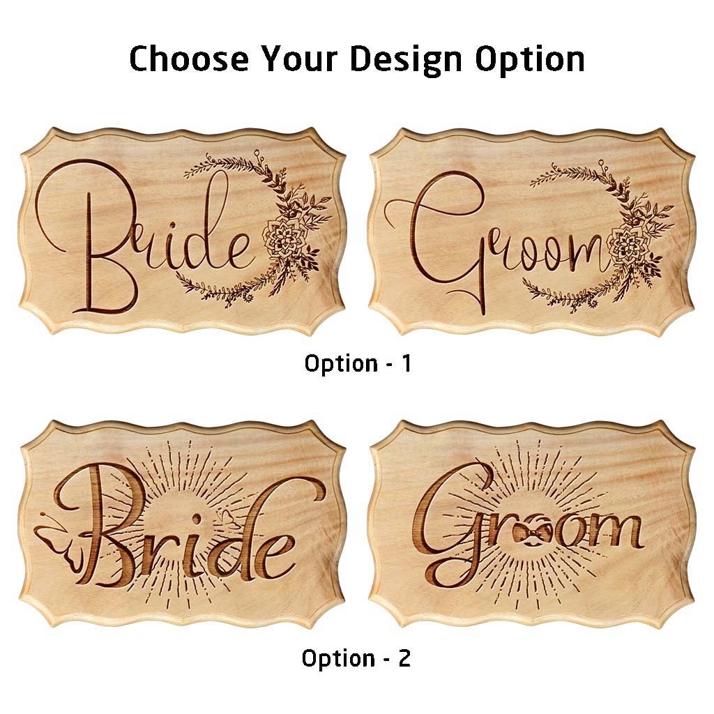 Bride &amp; Groom Wooden Wedding Sign - Rustic Wood Signs &amp; Plaques by Woodgeek Store