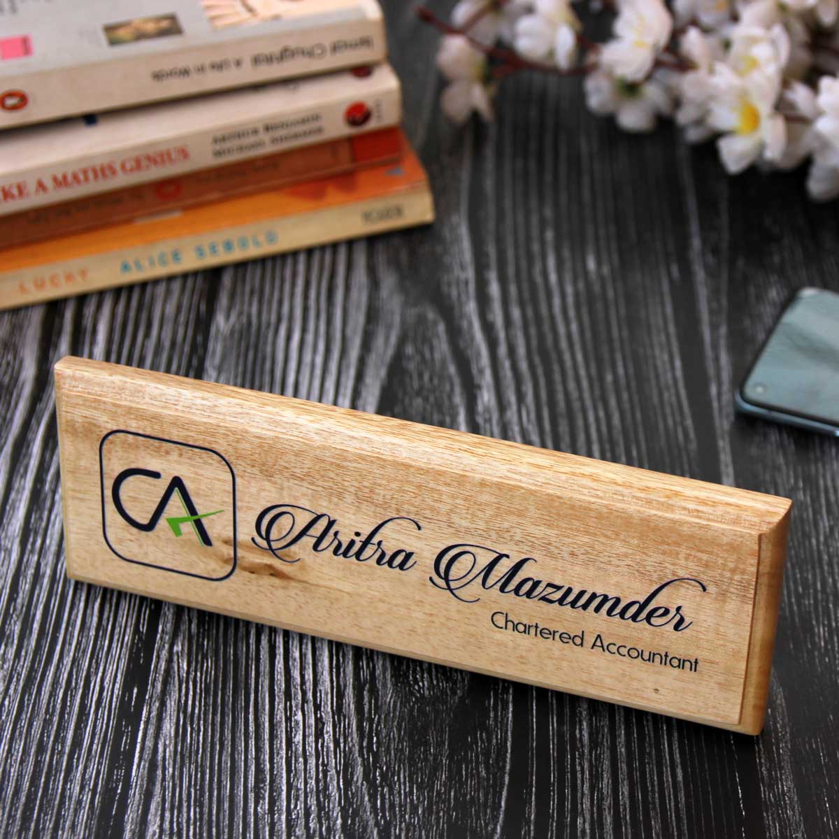 Wooden Nameplate for Chartered Accountants in Colour | Prints On Wood