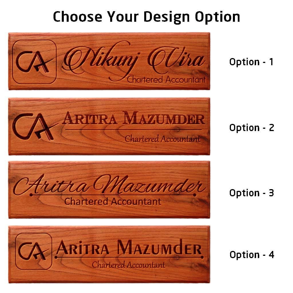 Personalized wooden nameplates for Chartered Accountants - Gifts for Chartered Accountants - Engraved Desk &amp; Door Nameplates for Office by Woodgeek Store