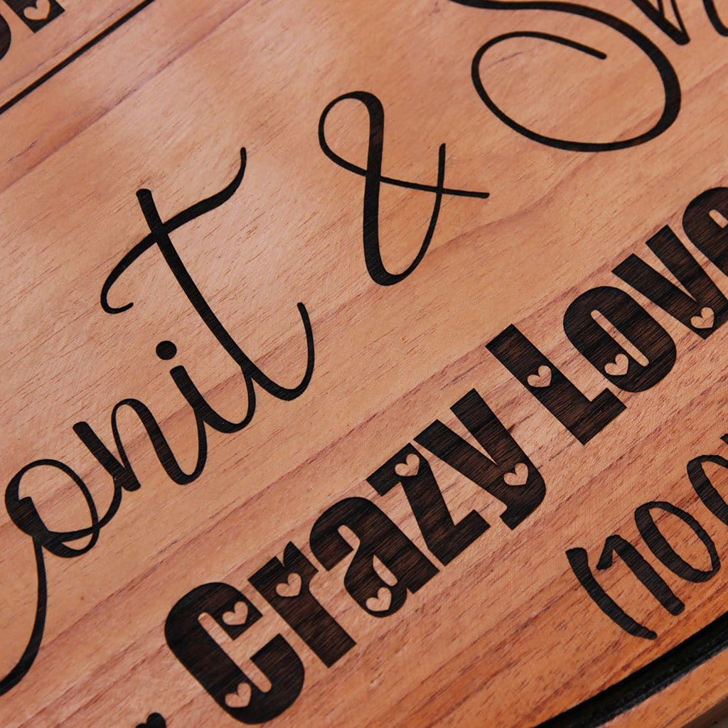 Crazy Love Story Hanging Sign. A custom wooden sign that is a great gift for boyfriend or girlfriend. This personalized wooden plaque is also a great anniversary gift and Valentine&#39;s Day gift.